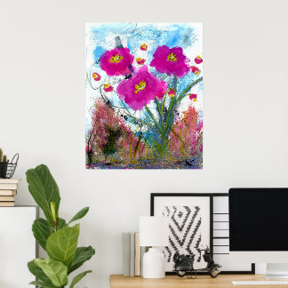 Abstrakte rosa Blume Botanische Blumenbemalung Poster