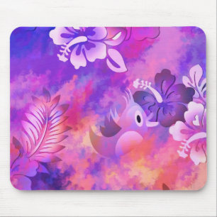 Abstrakte rosa Blume und Vogelkunst Mousepad