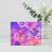 Abstrakte rosa Blume und Vogelkunst Postkarte (Stehend Vorderseite)