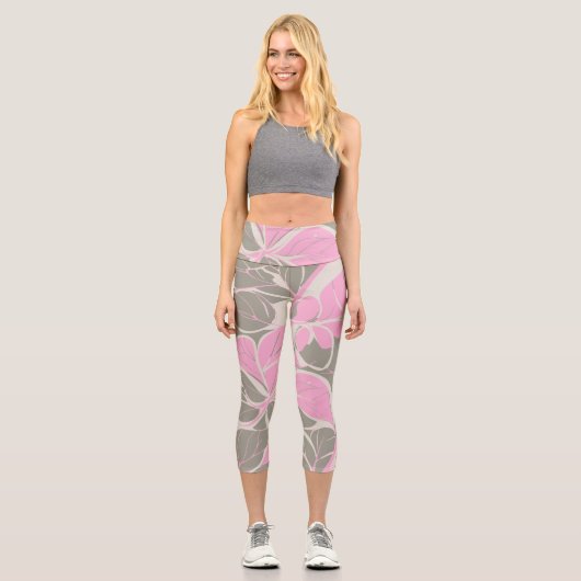 Abstrakte rosa Blüte Capri Leggings (Vorderseite)