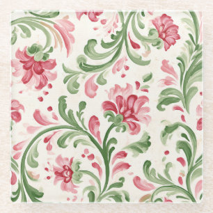 Abstrakte rosa cremefarbene Blumen Glasuntersetzer