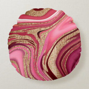 Abstrakte rosa Flüssigkeitsmarmor mit glitzerndem Rundes Kissen