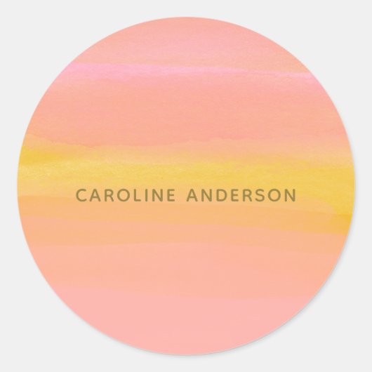 Abstrakte, rosa gelbe Streifen Runder Aufkleber (Vorderseite)