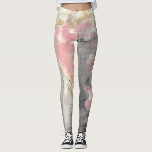 Abstrakte rosa goldfarbene Malerei Leggings (Vorderseite)