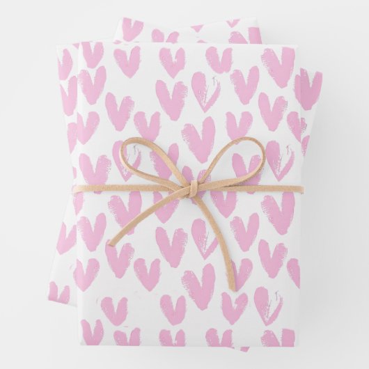 Abstrakte rosa Herzen auf Weiß Geschenkpapier Set (Beispiel)