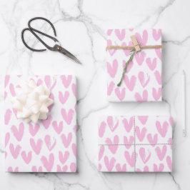 Abstrakte rosa Herzen auf Weiß Geschenkpapier Set