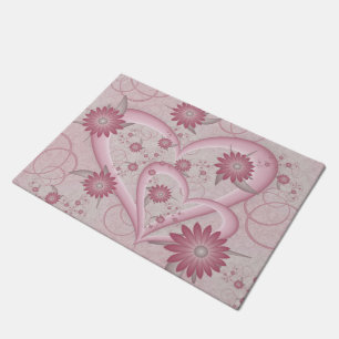 Abstrakte rosa Herzen & Blumen Liebes-Fraktal-Kuns Fußmatte