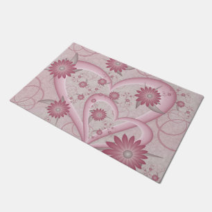 Abstrakte rosa Herzen & Blumen Liebes-Fraktal-Kuns Fußmatte