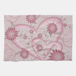 Abstrakte rosa Herzen & Blumen Liebes-Fraktal-Kuns Geschirrtuch