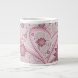 Abstrakte rosa Herzen & Blumen Liebes-Fraktal-Kuns Jumbo-Tasse