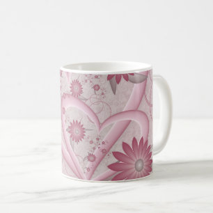 Abstrakte rosa Herzen & Blumen Liebes-Fraktal-Kuns Kaffeetasse