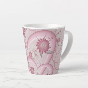 Abstrakte rosa Herzen & Blumen Liebes-Fraktal-Kuns Milchtasse