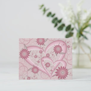 Abstrakte rosa Herzen & Blumen Liebes-Fraktal-Kuns Mitteilungskarte