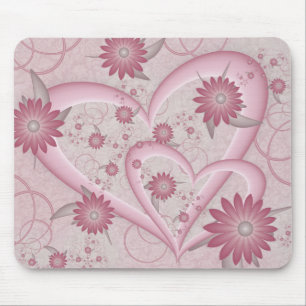 Abstrakte rosa Herzen & Blumen Liebes-Fraktal-Kuns Mousepad