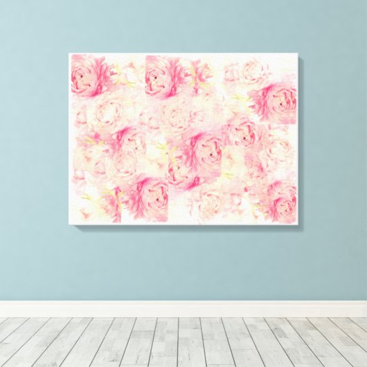 Abstrakte rosa Peonies Gestrickte Leinwand Kunst (Insitu (Holzboden))