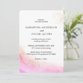 Abstrakte Rosa Pinselstriche und Gold Einladung (Stehend Vorderseite)