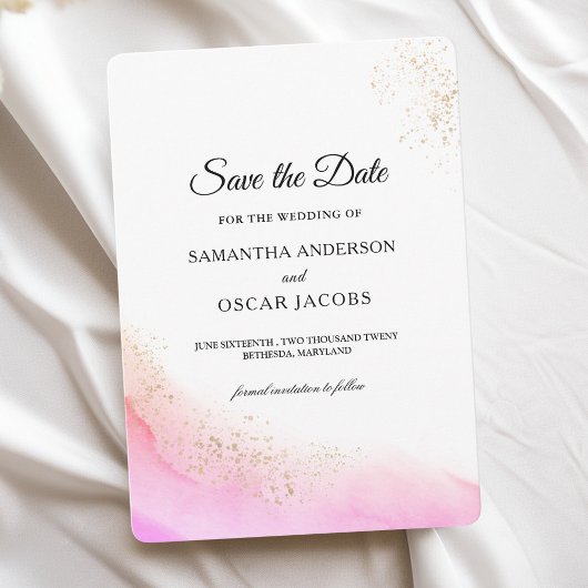 Abstrakte Rosa Pinselstriche und Gold Save The Date