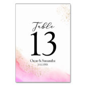 Abstrakte Rosa Pinselstriche und Gold Tischnummer (Rückseite)