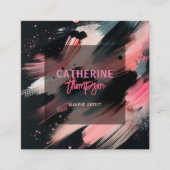 Abstrakte, rosa, schwarzfarbene Pinselstriche Quadratische Visitenkarte (Vorderseite)