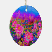 Abstrakte rosa Sonnenblumenfelder, Retro-Blume Keramik Ornament (Rechts)