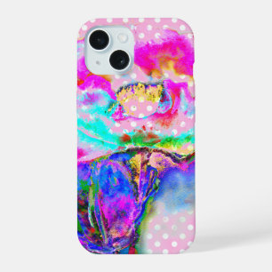 Abstrakte rosa teal florale Wasserfarbe Polka Punk iPhone 15 Hülle