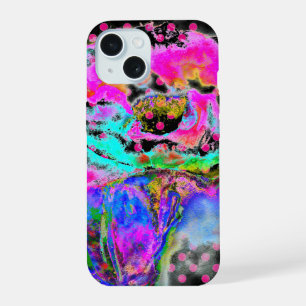 Abstrakte rosa tealfarbene Wasserfarbe-Floral-Polk iPhone 15 Hülle