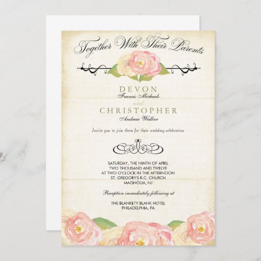 Abstrakte rosa u. Sahnehochzeits-mit Einladung (Vorne/Hinten)