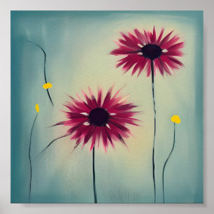 Abstrakte rosa und gelbe Blumen Minimalistische Ku Poster