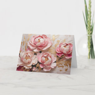 Abstrakte rosa und goldene Pfingstrosenblüten Karte