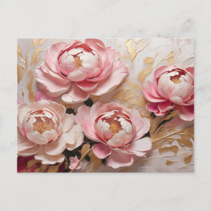 Abstrakte Rosa- und Goldpeony-Blume Postkarte