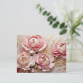 Abstrakte Rosa- und Goldpeony-Blume Postkarte (Stehend Vorderseite)