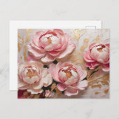 Abstrakte Rosa- und Goldpeony-Blume Postkarte (Vorne/Hinten)