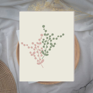 Abstrakte rosa und grüne Beeren-Kunst-Grußkarte Dankeskarte