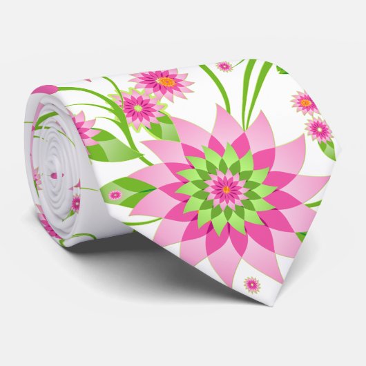 Abstrakte, rosa und grüne Blumenmotive Krawatte (Gerollt)