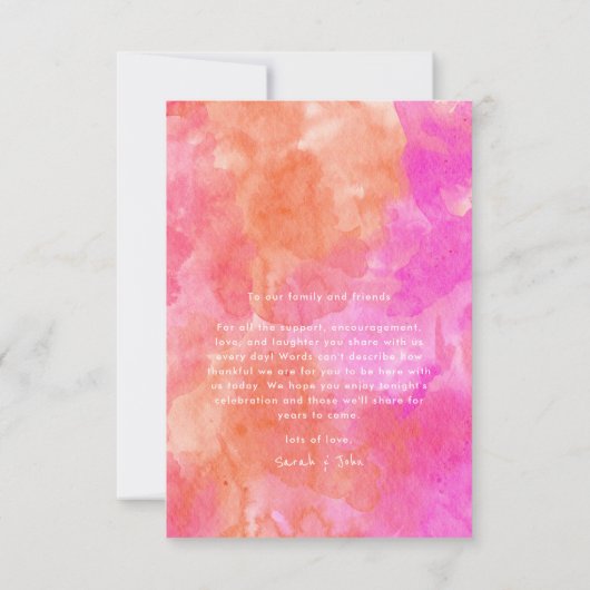 Abstrakte, rosa und orangefarbene, kühle Hochzeit Dankeskarte (Rückseite)