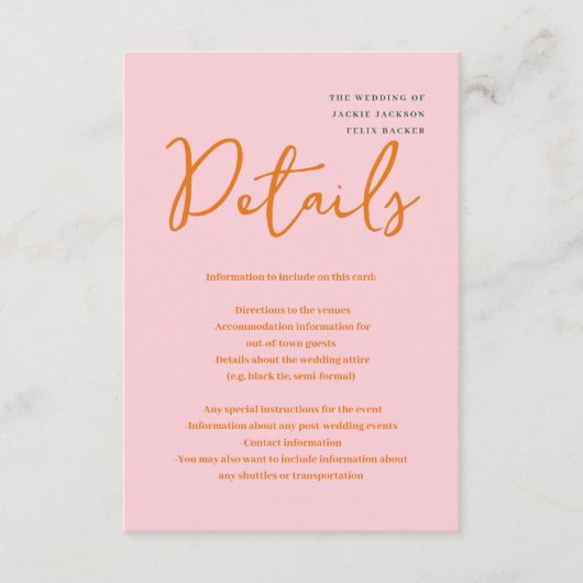 Abstrakte Rosa- und Orangefarbene Unterhaltungsfar Begleitkarte (Vorderseite)