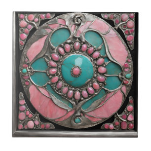 Abstrakte rosa und türkisfarbene Mosaikkunst Fliese