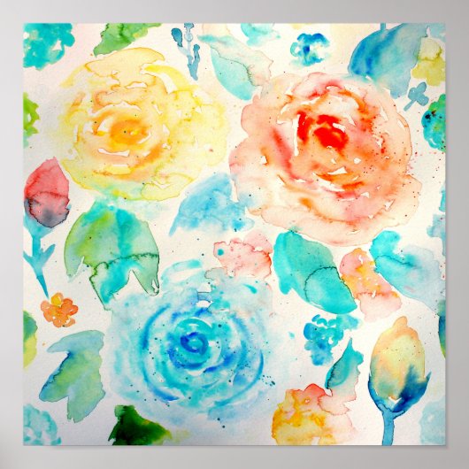 Abstrakte Rose Aquarell Poster (Vorne)
