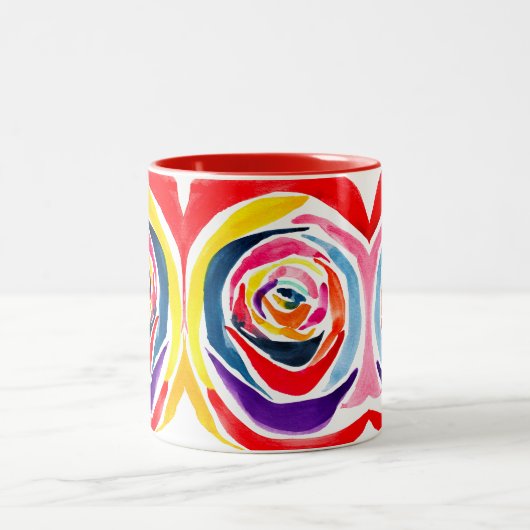 Abstrakte Rose Aquarellkunst Pop Zweifarbige Tasse (Mittel)