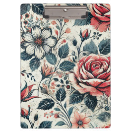 Abstrakte Rose Blume blühend Design. Muster mit Klemmbrett