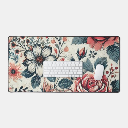 Abstrakte Rose Blume blühend Design. Muster mit Schreibtischunterlage (Tastatur & Maus)