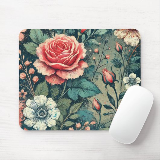 Abstrakte Rose Blume blühendes Design Muster Mousepad (Mit Mouse)
