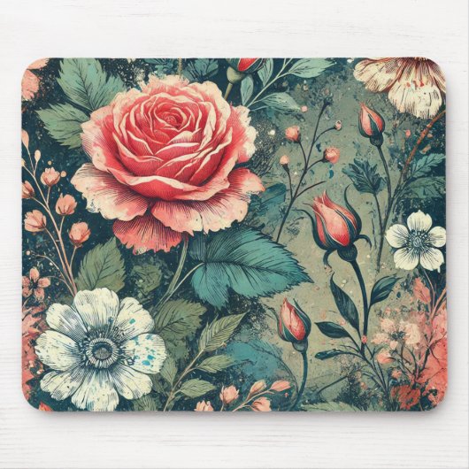 Abstrakte Rose Blume blühendes Design Muster Mousepad (Vorne)