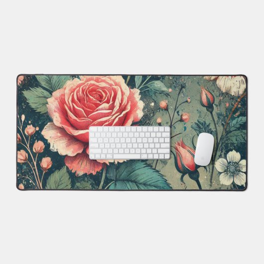 Abstrakte Rose Blume blühendes Design Muster Schreibtischunterlage (Tastatur & Maus)
