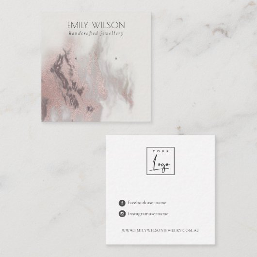 Abstrakte Rose Gold Agate Stud Earring Display Quadratische Visitenkarte (Vorne/Hinten)