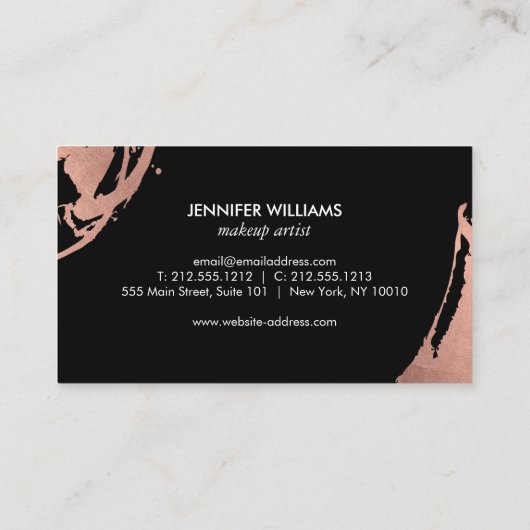 Abstrakte Rose Gold Pinselstriche auf Black II Visitenkarte (Rückseite)