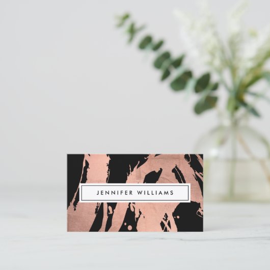 Abstrakte Rose Gold Pinselstriche auf Black II Visitenkarte (Stehend Vorderseite)