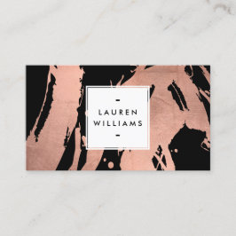 Abstrakte Rose Gold Pinselstriche auf Schwarz Visitenkarte