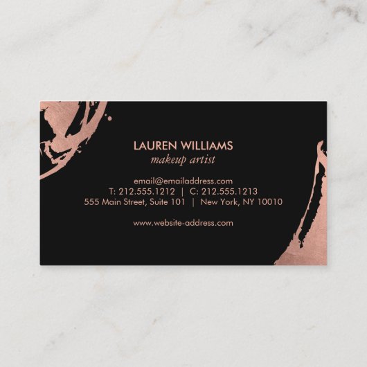 Abstrakte Rose Gold Pinselstriche auf Weiß Visitenkarte (Rückseite)