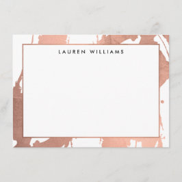Abstrakte Rose Gold Pinselstriche auf weißer Notiz Mitteilungskarte